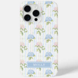 ブルーアジサイの水彩ストライプのオーダーメイドデザイン iPhone 15 PRO MAXケース
