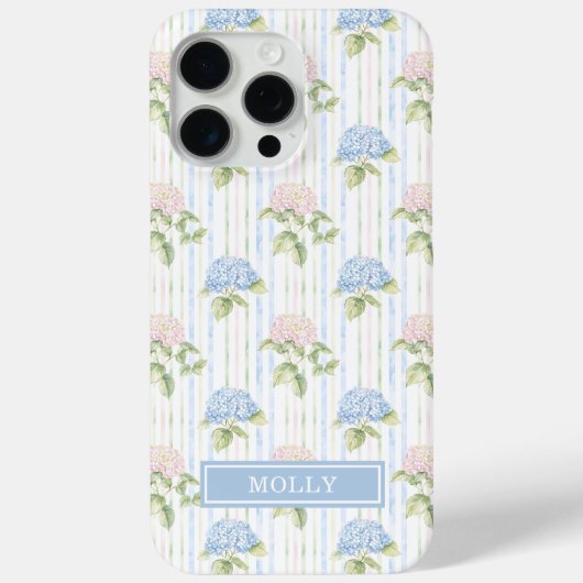 ブルーアジサイの水彩ストライプのオーダーメイドデザイン Case-Mate iPhoneケース (裏面)