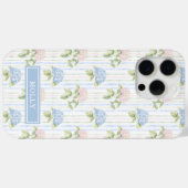 ブルーアジサイの水彩ストライプのオーダーメイドデザイン Case-Mate iPhoneケース (裏面 (横))
