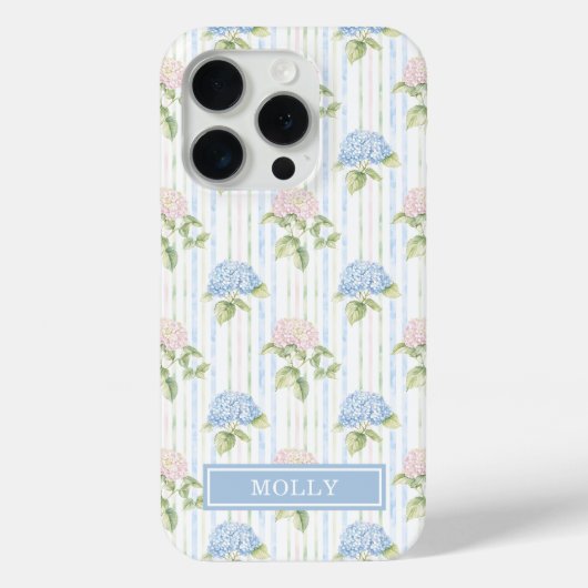 ブルーアジサイの水彩ストライプのオーダーメイド Case-Mate iPhoneケース (裏面)