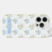 ブルーアジサイの水彩ストライプのオーダーメイド Case-Mate iPhoneケース (裏面 (横))