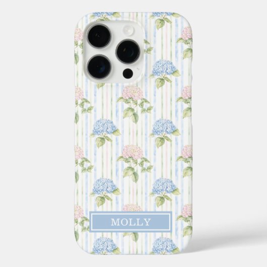 ブルーアジサイの水彩ストライプのオーダーメイド Case-Mate iPhoneケース (裏面)