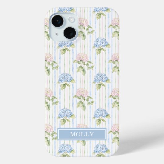 ブルーアジサイの水彩ストライプのオーダーメイド Case-Mate iPhoneケース (裏面)