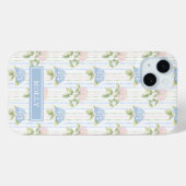 ブルーアジサイの水彩ストライプのオーダーメイド Case-Mate iPhoneケース (裏面 (横))