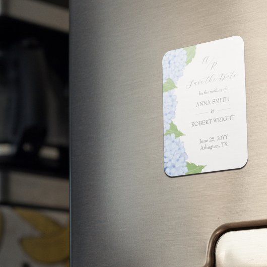 ブルーアジサイの水彩結婚式の日付を保存 マグネット