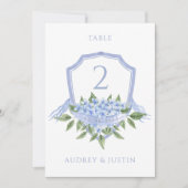 ブルーアジサイの結婚式クレストテーブルカード 招待状 (正面)