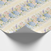 ブルーアジサイの花のストライプの水彩ギフト ラッピングペーパー (角)