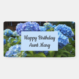 ブルーアジサイの花の誕生日おめでとう 横断幕