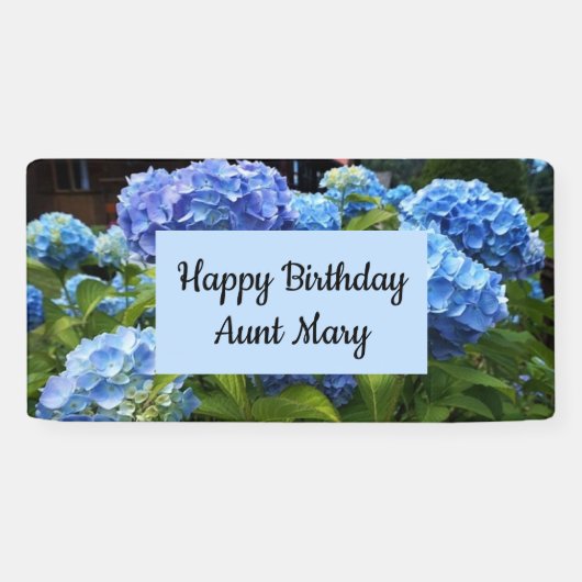ブルーアジサイの花の誕生日おめでとう  横断幕 (横)