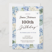 ブルーアジサイの100歳の誕生日 アダルトガーデン 招待状 (正面)