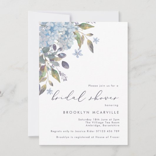 ブルーアジサイエレガントズブライダルシャワー招待 招待状 (正面)