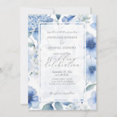 ブルーアジサイエレガントフローラウォーター結婚カラー 招待状 (正面)