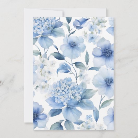 ブルーアジサイエレガントフローラウォーター結婚カラー 招待状 (裏面)