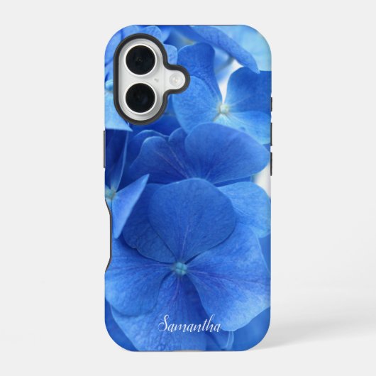 ブルーアジサイカスタム花 iPhone 16ケース (裏面)