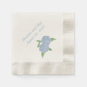 ブルーアジサイクラシックア結婚ブライダルシャワー 縁ありカクテルナプキン (正面)