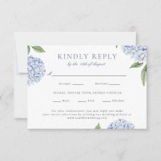 ブルーアジサイクラシックア食べ物の選択結婚の応答 出欠カード (正面)