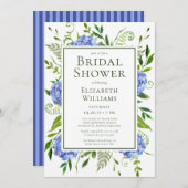 ブルーアジサイフローラウォーターカラーブライダルシャワー 招待状 (正面/裏面)