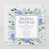 ブルーアジサイフローラウォーターカラーブライダルシャワー 招待状 (正面)