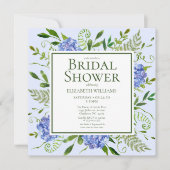 ブルーアジサイフローラウォーターカラーブライダルシャワー 招待状 (正面)