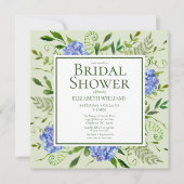 ブルーアジサイフローラウォーターカラーブライダルシャワー 招待状 (正面)