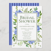 ブルーアジサイフローラウォーターカラーブライダルシャワー 招待状 (正面/裏面)