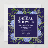 ブルーアジサイフローラウォーターカラーブライダルシャワー 招待状 (正面)