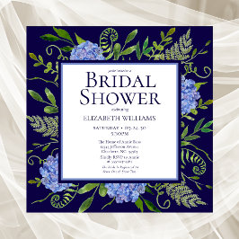 ブルーアジサイフローラウォーターカラーブライダルシャワー 招待状