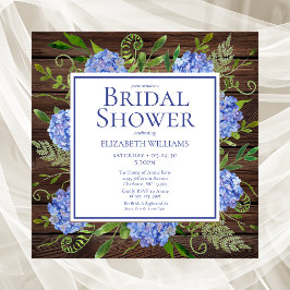 ブルーアジサイフローラウォーターカラーブライダルシャワー 招待状