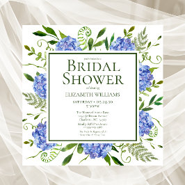 ブルーアジサイフローラウォーターカラーブライダルシャワー 招待状