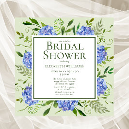 ブルーアジサイフローラウォーターカラーブライダルシャワー 招待状