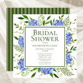 ブルーアジサイフローラウォーターカラーブライダルシャワー 招待状