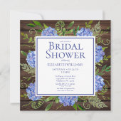 ブルーアジサイフローラウォーターカラーブライダルシャワー 招待状 (正面)