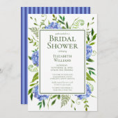 ブルーアジサイフローラウォーターカラーブライダルシャワー 招待状 (正面/裏面)