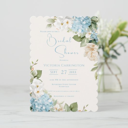 ブルーアジサイフローラエレガントブライダルシャワー 招待状 (スタンド正面)