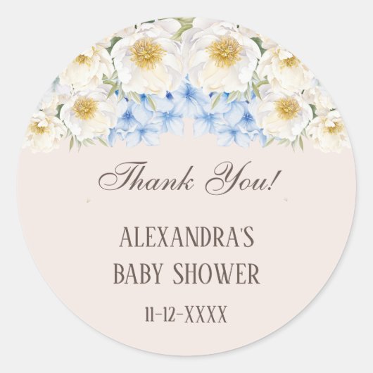 ブルーアジサイフローラガーデンベイビーシャワーありがとう ラウンドシール (正面)