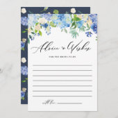 ブルーアジサイフローラガーランドブライダルシャワー アドバイスカード (正面/裏面)