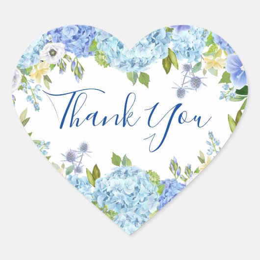 ブルーアジサイフローラグリーンリーウォーター結婚カラー ハートシール (正面)