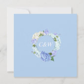 ブルーアジサイフローラグリーンリーウォーター結婚カラー 招待状 (裏面)