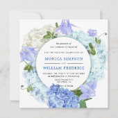 ブルーアジサイフローラグリーンリーウォーター結婚カラー 招待状 (正面)