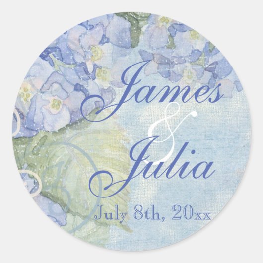 ブルーアジサイフローラスワール好意ギフトステッカー ラウンドシール (正面)