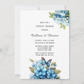 ブルーアジサイフローラバタフライカップルシャワー 招待状 (正面)