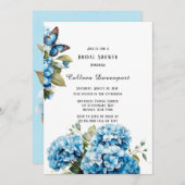 ブルーアジサイフローラバタフライブライダルシャワー 招待状 (正面/裏面)