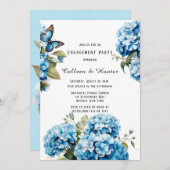 ブルーアジサイフローラバタフライ婚約パーティ 招待状 (正面/裏面)