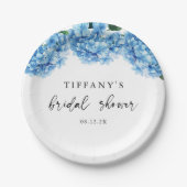 ブルーアジサイフローラブライダルシャワーウェルカムサイン ペーパープレート (正面)