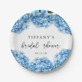 ブルーアジサイフローラブライダルシャワーウェルカムサイン ペーパープレート (正面)