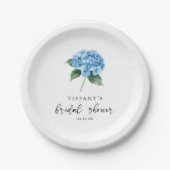 ブルーアジサイフローラブライダルシャワーウェルカムサイン ペーパープレート (正面)