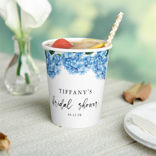 ブルーアジサイフローラブライダルシャワーウェルカムサイン 紙コップ (インサイチュ)