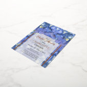 ブルーアジサイフローラブライダルシャワー 箔招待状ポストカード (回転した状態)