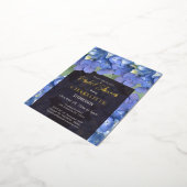 ブルーアジサイフローラブライダルシャワー 箔招待状ポストカード (回転した状態)