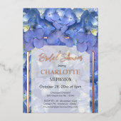 ブルーアジサイフローラブライダルシャワー 箔招待状 (正面)
